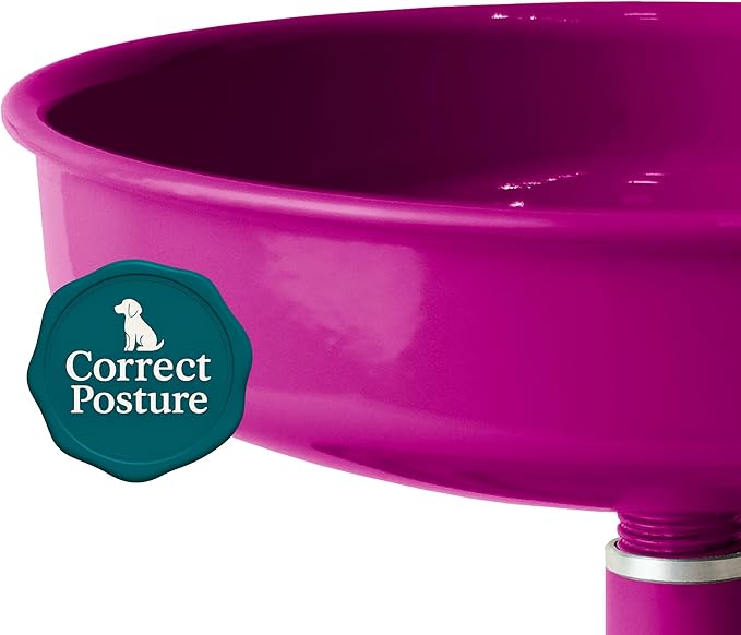 Adjustable Dog Feeder, 18.6 oz – Aluminum Feeding Bowl with Height Adjustment, Promotes Comfortable Feeding Position, Electrostatic Coated Finish, Vida Mansa, (Violet)