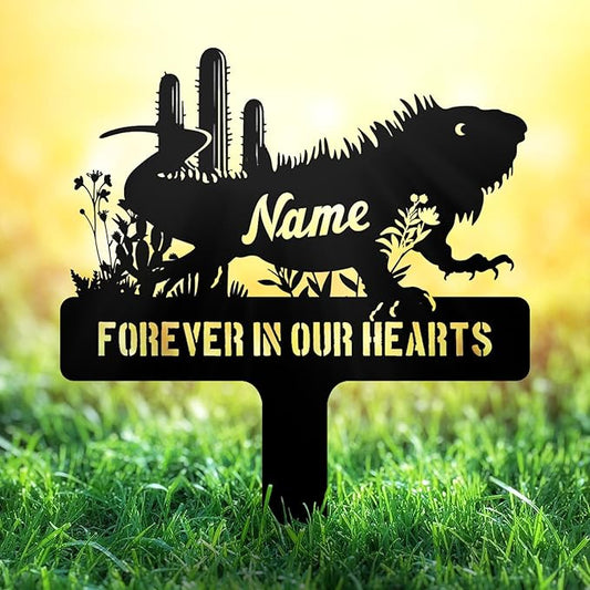 Personalized Bearded Dragon Memorial Metal Stake – Custom Lizard Pet Grave Marker, Bearded Dragon Remembrance Plaque, Outdoor Garden Decor, Metal Tombstone, Pet Loss Gifts for Lizard Lovers