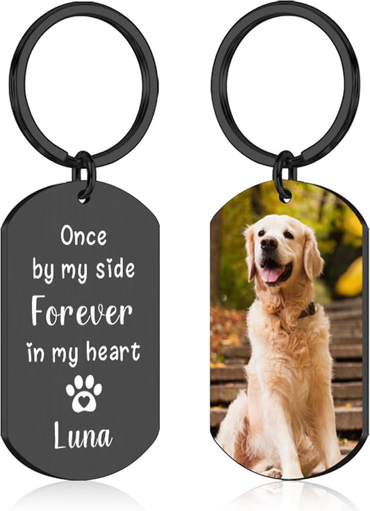 Custom Pet Photo Keychain - Personalized Memorial Keychain with Photo Name for Pet Loss Remembrance Dog Memory Sympathy Gifts