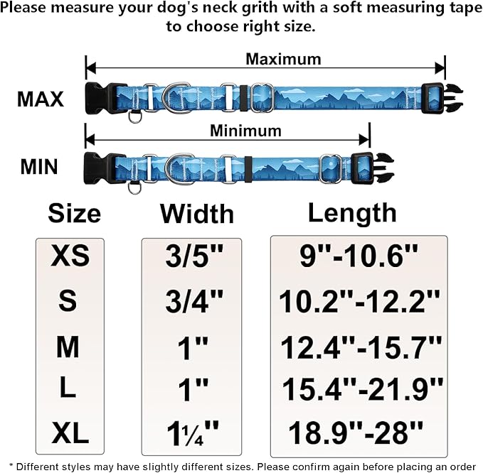 Martingale Collar for Dogs with Buckle Dog Collar Adjustable Soft Nylon Boy Dog Collars for Large Dogs, Blue Sunset