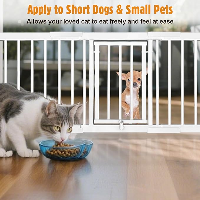 Metal Short Dog Gate - 16.5" Tall Pressure Mount Indoor Pet Gate, 13.7"-41" Adjustable Extra Wide, Easily Step Over Dog Gates with 3 Extension Kits, Small Puppy Gate for Doorways & Stairs