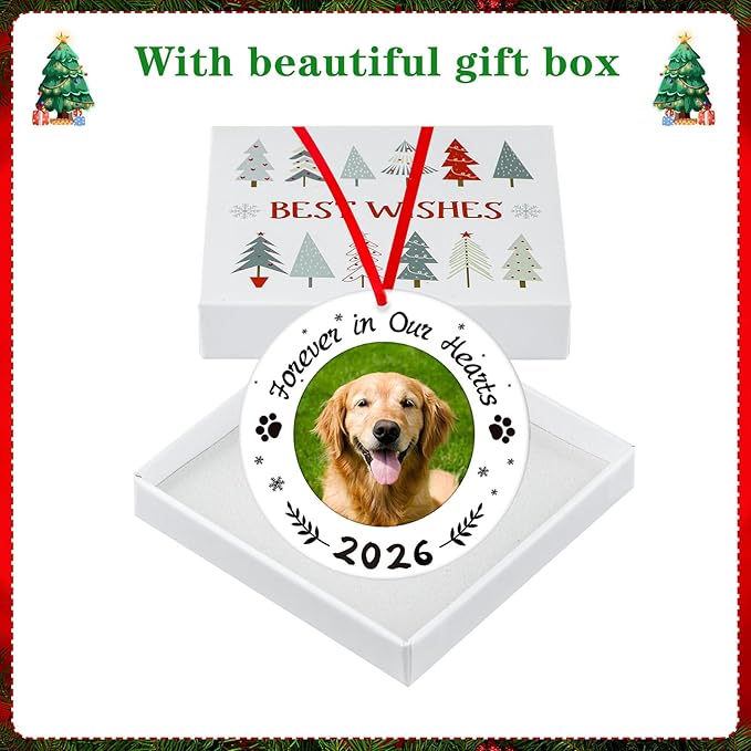 WaaHome Picture Frame Dog Memorial Christmas Ornaments 2026 - Forever in Our Hearts Personalized Pet Memorial Ornaments for Christmas Tree, Pet Remembrance Gifts for Loss of Dogs Cats Pets