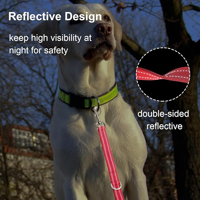 Thick Dual Padded Handle for Dog Training Control, 18 Inches Traffic Dog Short with Reflective Stitching, Heavy Duty Short Leash Hand for Small to Strong Sized Dogs Training Red 1.5FT