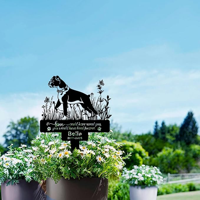 Personalized Boxer Dog Memorial Garden Stake – Custom Metal Grave Marker with Name & Date, Outdoor Pet Memorial Sign for Boxer Dog