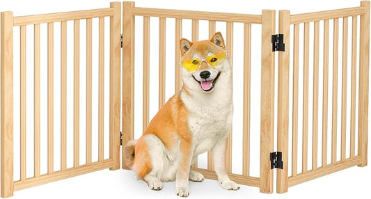 Solid Wood Freestanding Pet Gate,Nature Wood Dog Gates for Doorways The House,Pet Gate for Stairs,Freestanding Indoor Gate Safety Fence,23" Height-3 Panels