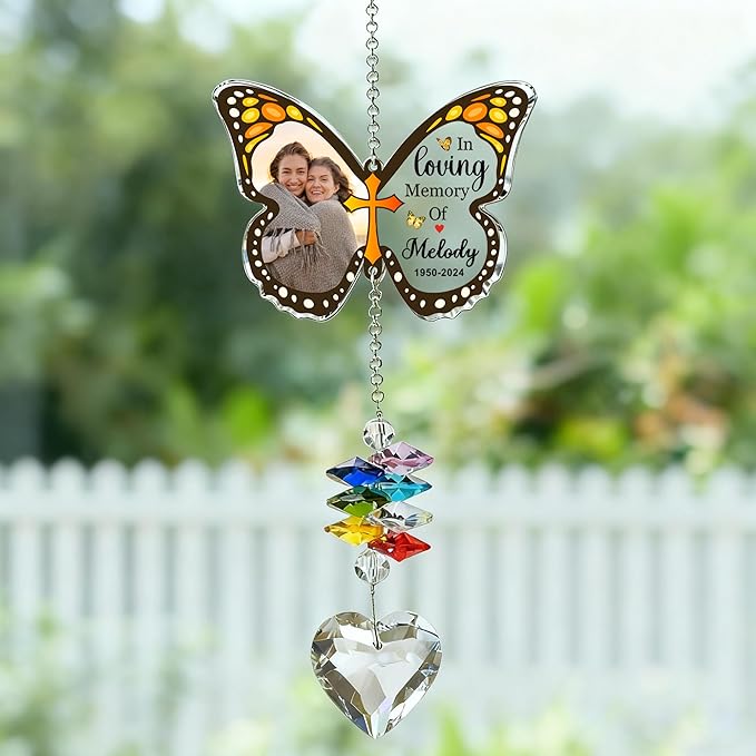 EDSG Personalized Dog Memorial Gifts for Loss of Dog - Pet Sympathy Gifts with Photo, Custom Pet Bereavement Gift, Rainbow Bridge Memorial Suncatcher for Cat (Design 2)