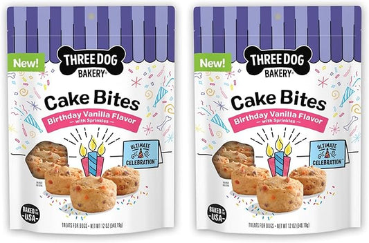 Three Dog Bakery Ultimate Celebration Cake Bites,Soft-Baked Dog Treats and Cookies with Real Ingredients,12 oz,(Pack of 2)