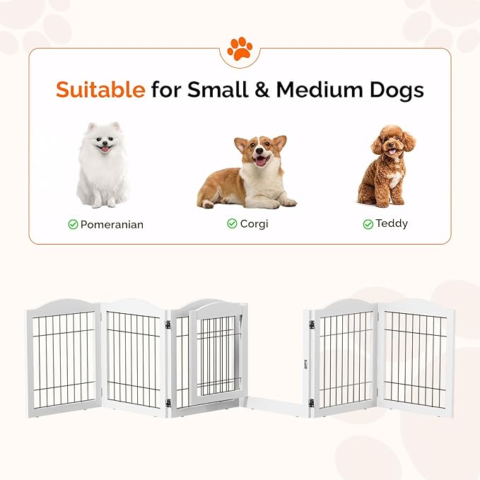 VINGLI Freestanding Dog Gate with Door, Pet Gate with Walk Through Door, Foldable Pet Safety Fence for Stairs Doorways Fireplace (24" H - 6 Panels)