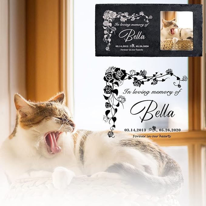 Fanery Sue Custom Cat Memorial Stones with Full Color Image, Dog Memorial Gift Garden Stones, Pet Grave Markers Personalized, All-Natural Memorial Headstone for Pet