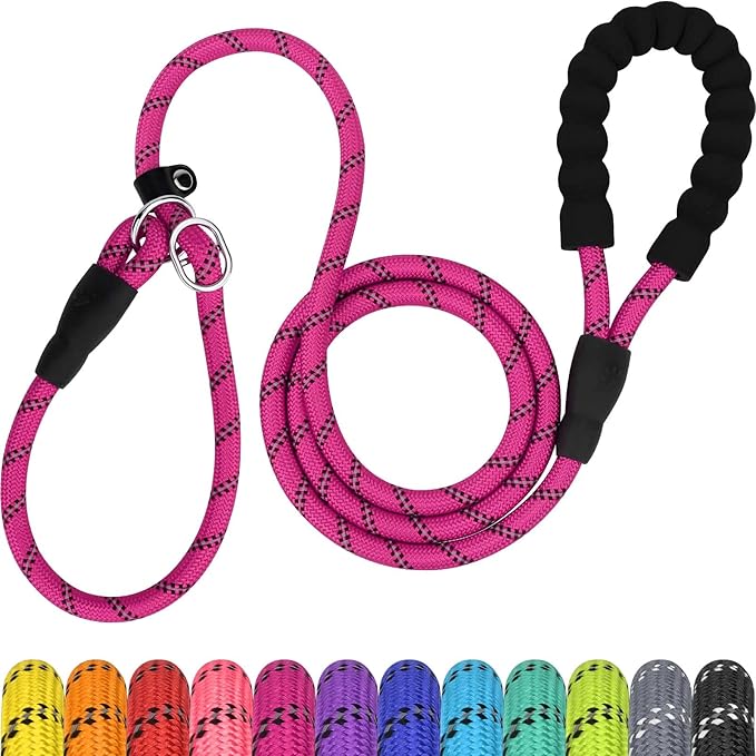 TagME Slip Leads for Dogs that Pull, 6 FT No-Pull Training Leash with Lock, Escape-Proof Design, Reflective & Padded Handle for Large Dogs, Hot Pink