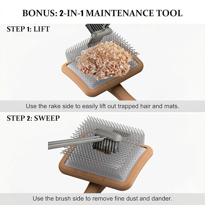4-in-1 Beech Wood Slicker Brush for Dogs - Long Pin Dog Brush Grooming Kit for Doodles, Poodles, Goldendoodles & Thick Coats to Dematting & Reducing Tangles and Fluff