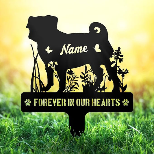 Custom Pug Puggy Dog Memorial Stake, Personalized Dog Grave Marker, Metal Pet Tombstone, Outdoor Sympathy Sign for Garden Yard Decor, Pet Loss Gift