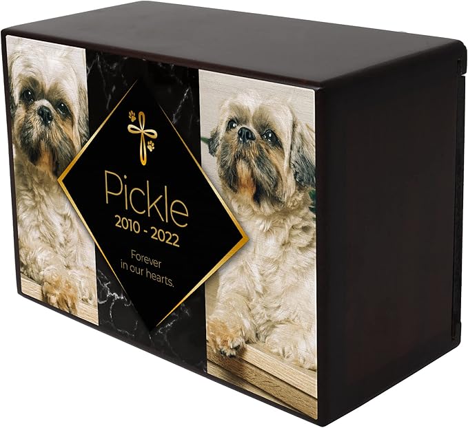 Custom Pet Keepsake Urns for Dogs, Wooden Box for Pet Ashes with Photo for Your Beloved Pets, Pet Cremation Urns as Sympathy Gifts for Pet Lovers - Small, 6" x 4" x 2.75" (Pickle)