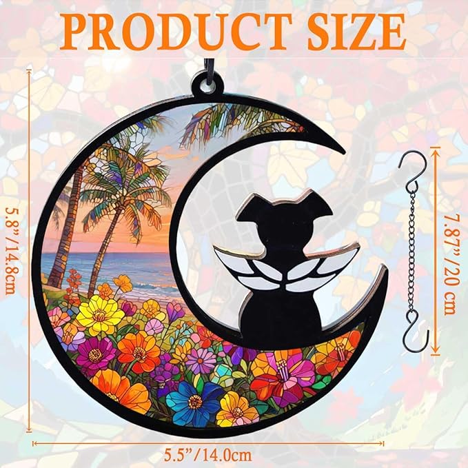 Dog Memorial Suncatcher, Loss of Dog Sympathy Gift for Pet Lovers, Cats Remembrance Ornament, Pet Memorial Gifts, Flower Beach