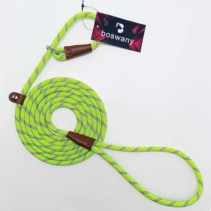7ft Slip Lead Dog Leash for Small Dogs, No Pull Puppy Training Lead, Lightweight Sturdy Pet Slip Rope Leash, Green