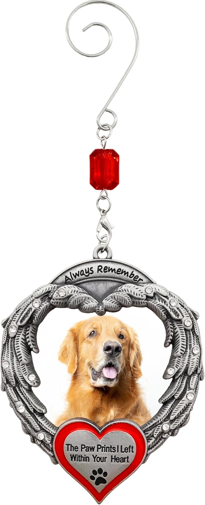 Pet Memorial Photo Ornament - Custom Picture Ornaments - Always Remember The Paw Prints I Left Within Your Heart - Angel Wings Christmas Decoration - Gift Storage Bag Included - Measures 4" H x 3" W