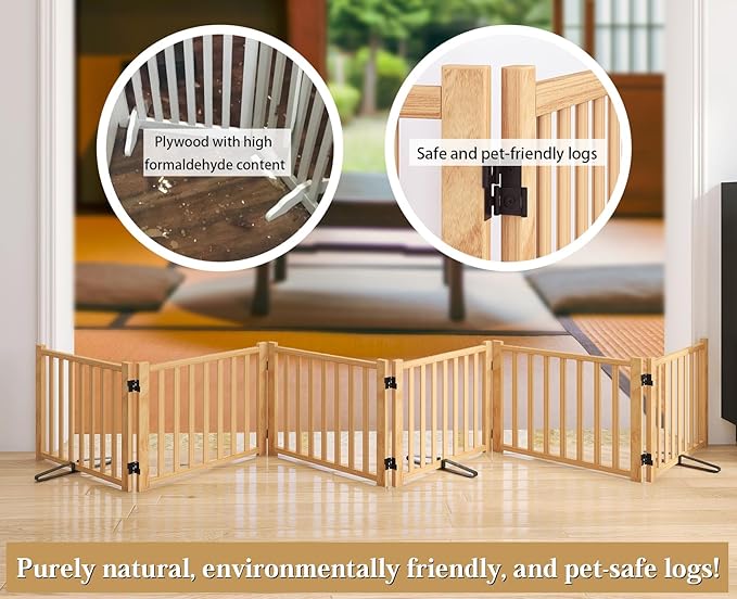 Solid Wood Freestanding Pet Gate,Nature Wood Dog Gates for Doorways The House,Pet Gate for Stairs,Freestanding Indoor Gate Safety Fence,16.9" Height-5 Panels