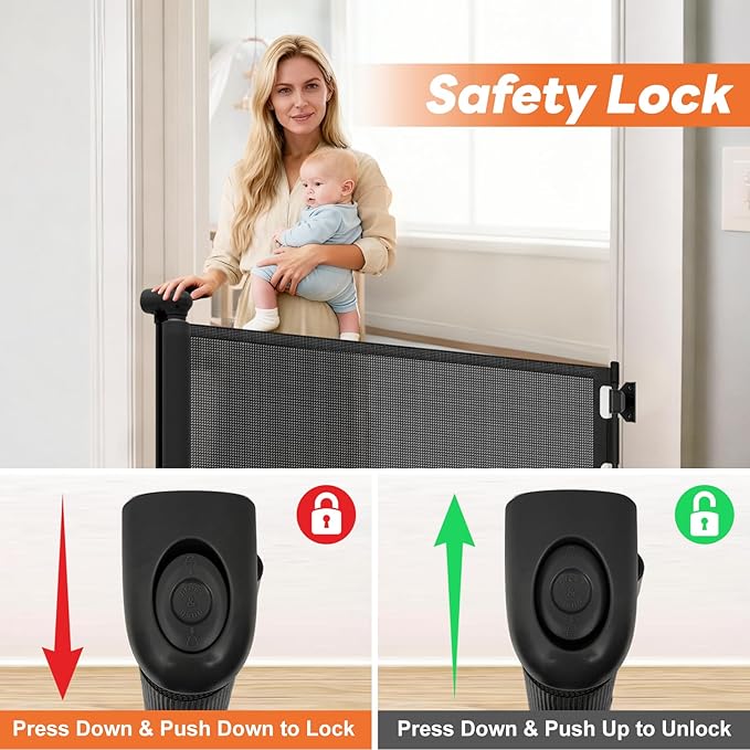 (2 Pack) Retractable Baby Gates for Doorways, Mesh Dog Gate for Stairs, Pet Gate Indoor, Extends to 55" Wide 33" Tall, Safety Toddlers Gates for Hallways, Indoor & Outdoor Use, Black