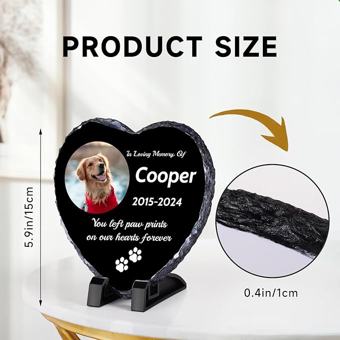 Pet Memorial Stones for Dogs, Dog Memorial Stone Outdoor, Pet Headstones for Dogs, Memorial Gifts for Loss of Dog, Custom Stone Picture Frame Plaque with Name/Text