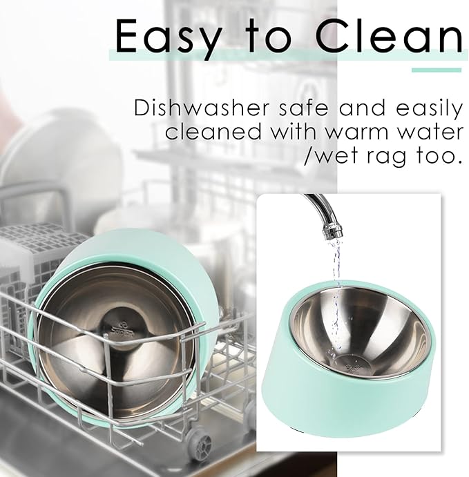 SuperDesign Mess Free 15° Slanted Bowl for Dogs and Cats, Tilted Angle Bulldog Bowl Dog Feeder, Non-Skid & Non-Spill, Easier to Reach Food S/0.5 Cup Teal