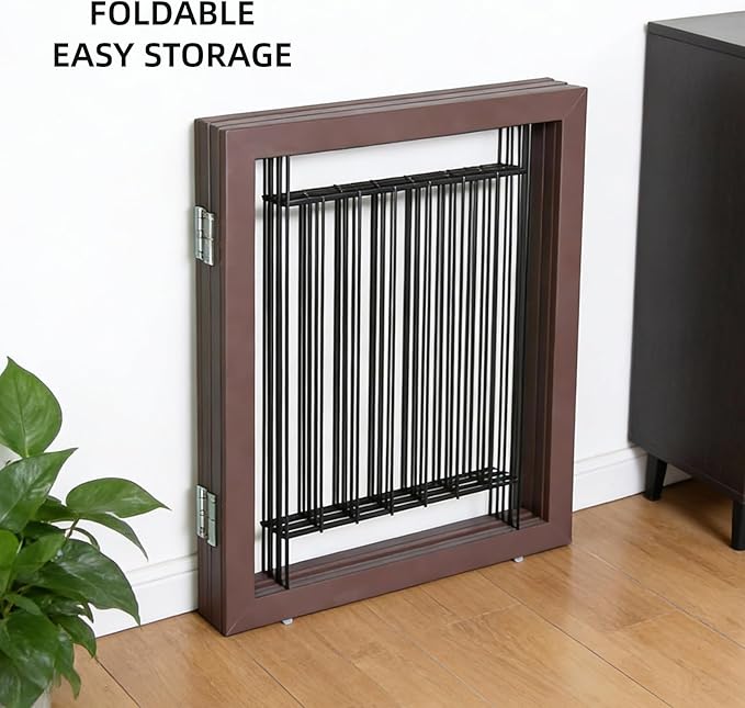 ZJSF Freestanding Dog Gate Indoor, Foldable Dog Fence for Doorways,Hallways or Stairs, Sturdy Wood Extra Wide Pet Gate with Support Feet,Brown,24 "Height-6 Panels