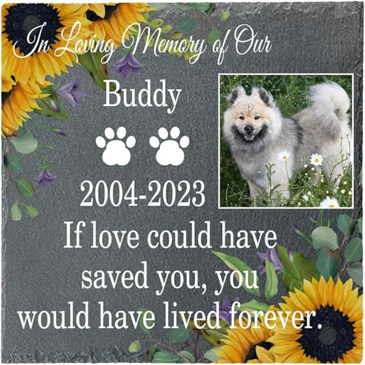 Pet Memorial Garden Stone Photo, Customized Pet Sunflowers Memorial Gifts for Loss of Dog Cat, Pet Grave Marker Headstone