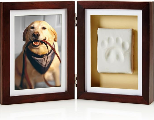 Pearhead Pet Paw Print Memorial Frame with Clay Imprint Kit, Dog & Cat Pawprint Keepsake Wood Photo Frame, DIY No Bake Paw Print Kit, 4x6 Picture Display, Espresso Brown