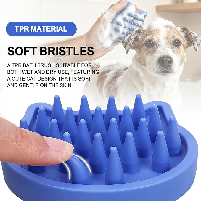Blue Cat-Shaped Dog Bath Brush Dog Washing Brush Fine Pin Cat Massage Brush Pet Grooming Bathing Tool for Small Medium Dogs and Cats Remove Loose Hair Deep Cleansing
