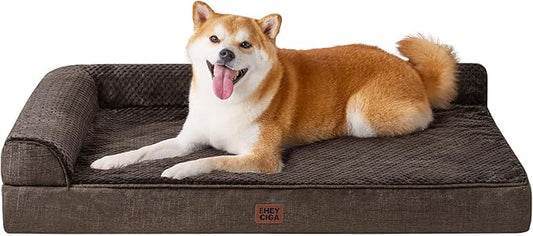 EHEYCIGA Memory Foam Dog Bed Large Size Dogs, Orthopedic Dog Bed Large with Washable Removable Cover, Waterproof Pet Sofa Couch with Nonskid Bottom, 36x27x6, Brown