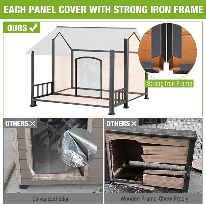 GUTINNEEN Large Dog House with Insulated Liner for Winter Outdoor Dog Cage with All-Around Iron Frame Dog Kennel for Small & Medium & Large Dogs,Insulation