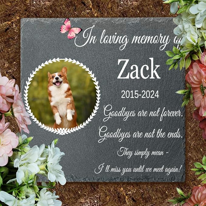 Dog Memorial Garden Stones for Outdoors, Pet Memorial Square Stone, Goodbyes are Not Forever, Pet Grave Marker Headstone, Personalized Pet Memorial Gift, Loss of Dog Cat Sympathy Gift