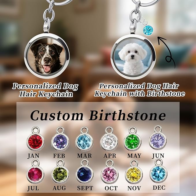 Personalized Locket Keychain Dog Hair Keychain Memorial Pet Fur Keepsake with Name Photo Custom Locket for Ashes Portrait Cremation Jewelry for Pet Loss of Dog Cat Sympathy Remembrance Gift