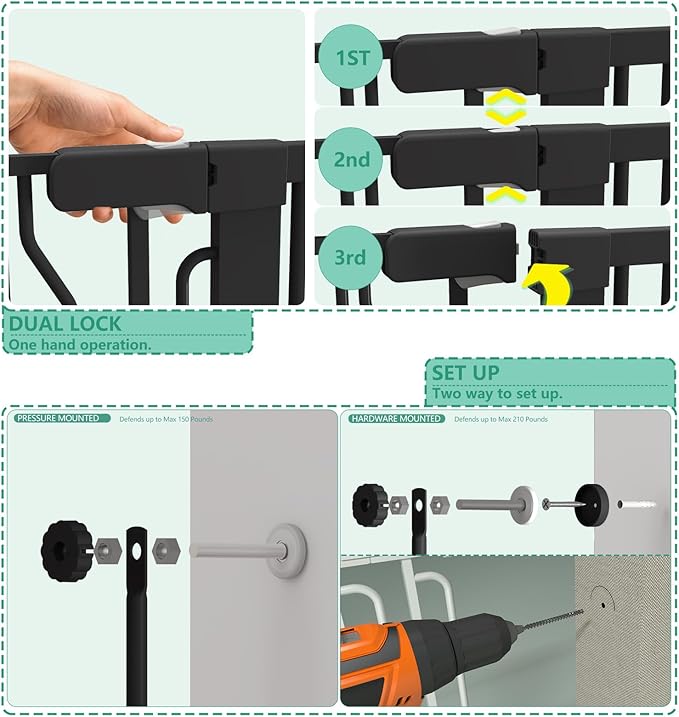 51" Extra Tall Cat Gate for Doorway Auto Close Encrypted Cat Gate 30"-49.27" Adjustable Width Pet Gate Include 5.5" and 8.26" Extension Kits No Drilling Pressure Mount Kit
