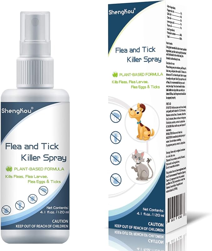 Flea and Tick Spray for Pets and Home - Plant-Based Essential Oil Formula - Natural and Effective Treatment for Ticks, Fleas and Insects - Indoor and Outdoor Use - Charity Donation Included
