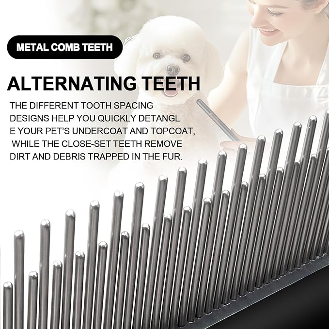 Professional Dog Comb with Wood Handle Fine Tooth Comb Metal Flea Comb Pet Grooming Tool for Dogs and Cats Remove Loose Hair Tangles Dirt Fleas