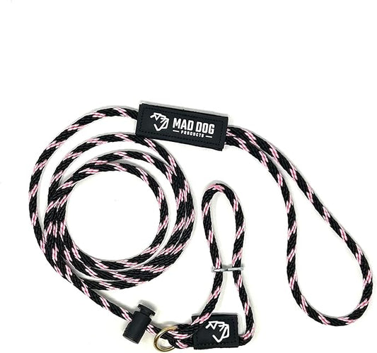 Mad Dog Products Easy Leader Dog Leash 1/4" x 15' Black/Pink Signature Rope - Made in USA
