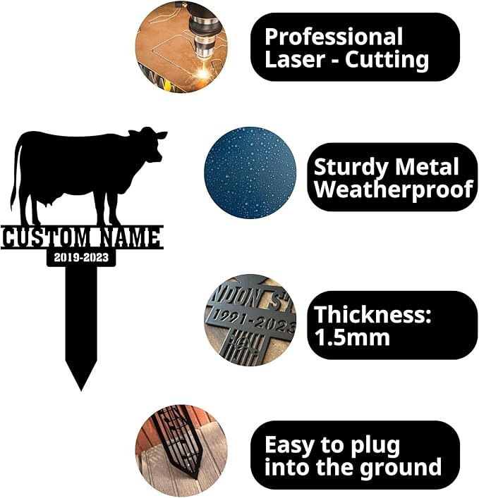 Custom Memorial Metal, Pet Memorial Remembrance Grave Marker, Pet Loss Bereavement Stake, Pet Grave Stake Pet Garden Decor, Loss of Cow Plaque