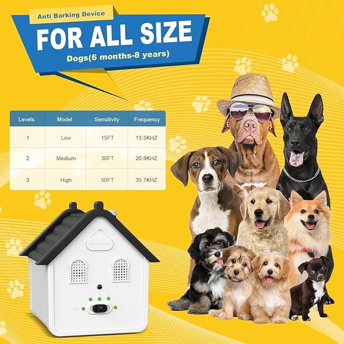 Anti Barking Device, Ultrasonic Dog Bark Deterrent Devices Safe for Dogs to 50 Ft Range, 3 Modes Dog Training & Behavior Aids Bark Box Suitable for All Kinds of Dogs, for Indoor & Outdoor Use