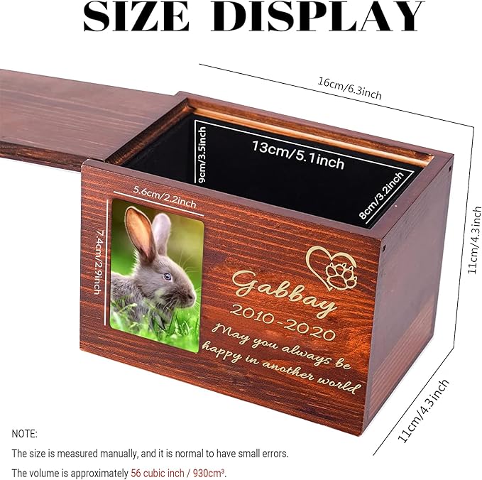 Custom Pet Wood Urn with Name Date and Text,Personalised Wood Pet Urn/Ashes Casket with Photo Slot and Engraving,Custom Pet Urn Souvenir Wood Box for Dog Cat Rabbit and Bird (Engrave)