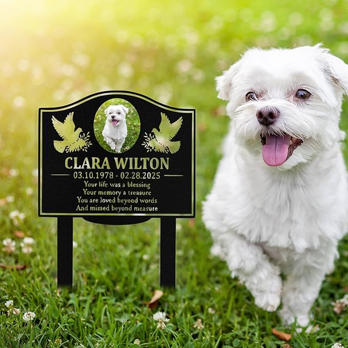 Custom Dog Grave Markers Outdoor, Personalized Pet Grave Marker Dog Memorial with Photo and Name, Outdoor Weatherproof Pet Cemetery Sign, Personalized Dog Memorial Gifts for Loss of Dog