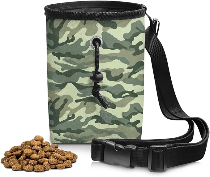 Camo Pet Treat Pouch Dog Treat Bag Pet Training Treat Bag Dog Treat Carrier Holder Pet Feed Snack Reward Bag with Waist Belt Shoulder Strap