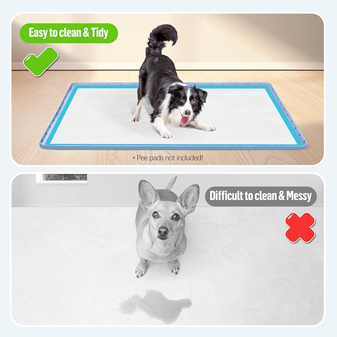 Pee Pad Holder for Dogs, 40" x 28" Silicone Pee Tray Mat Leak-Proof, High Edge, No Spill Pet Pad Holder for Puppy, Cat, Rabbit, Training Pads for Floor Protection, No Pee Pads (Blue)