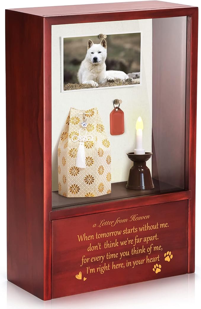 TJ.MOREE Dog Memorial Keepsake - Personalized Dog Urn Cremation Memorial Display Case - Letter from Heaven