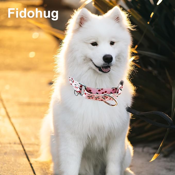 Reflective Martingale Collar for Dogs Nylon Training Collar with No Buckle No Pull Cute Dog Collar for Medium Dogs（Pink Cherry，M）