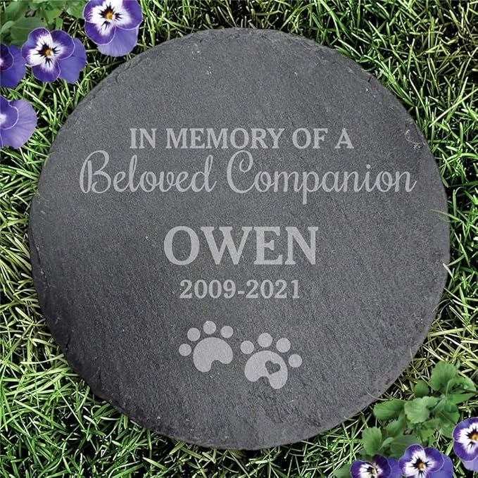 GiftsForYouNow Engraved Beloved Companion Personalized Pet Memorial Garden Stone, 10" in Diameter, Dog Headstone, Round Slate