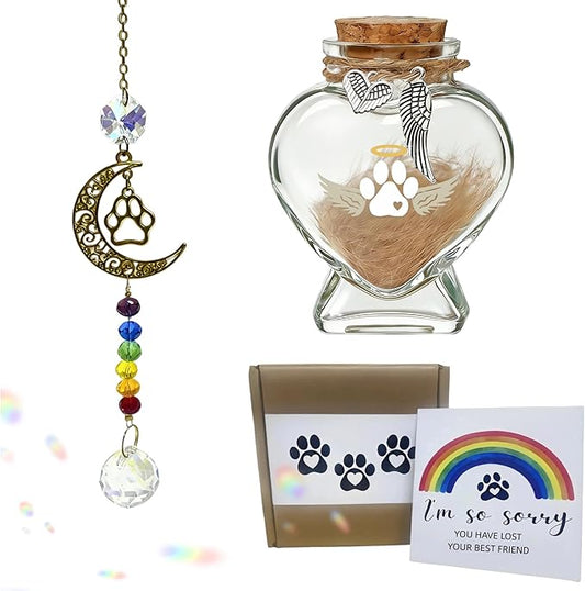 Loss of Dog Cat Pet Sympathy Gift, Memorial Bottle for Pet Hair, Pet Fur Keepsake, Memorial Urn, Pet Memorial Suncatcher and Dog Hair Keepsake, Dog Memory Memorial Keepsake(Mooncatcher)