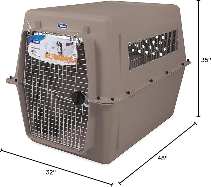 Petmate Ultra Vari Dog Kennel - Portable Crate for Extra Large Dogs 90-125 lbs - Airline-Friendly - Heavy-Duty Plastic Shell - For Home and Travel - Made in USA - 48 Inches - Taupe
