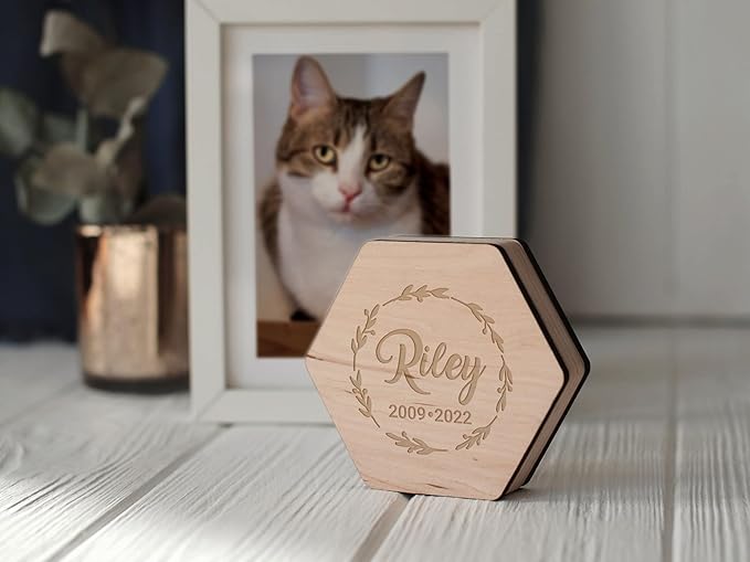 Personalized Pet Hair Keepsake Box for Dog and Cat Fur - Engraved Wood Memorial Box - Customized Unique Gift for Loss of Furry Friend Wooden (Light Diamond Wood Lid)