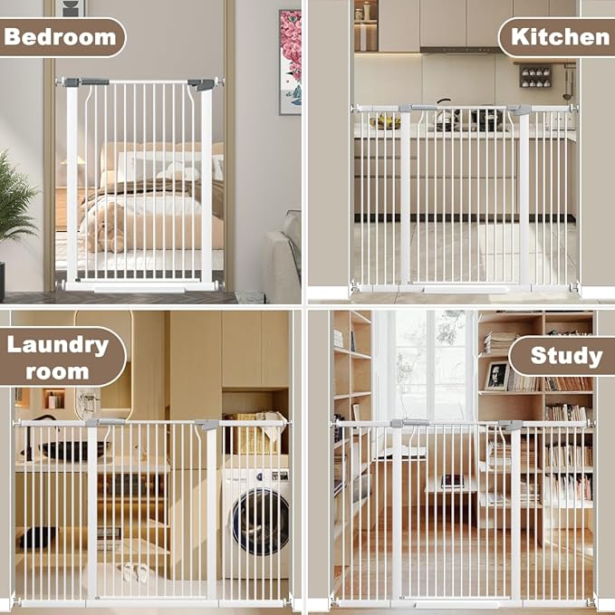 41" Extra Tall Baby Gate for Doorways and Stairs No Drill, Adjustable 60.3-65.7" Auto Close Dog Gate Indoor, Pressure Mounted Walk Through Swing Wide Pet Gate, Tall Cat Gate with Expansion Kit, White