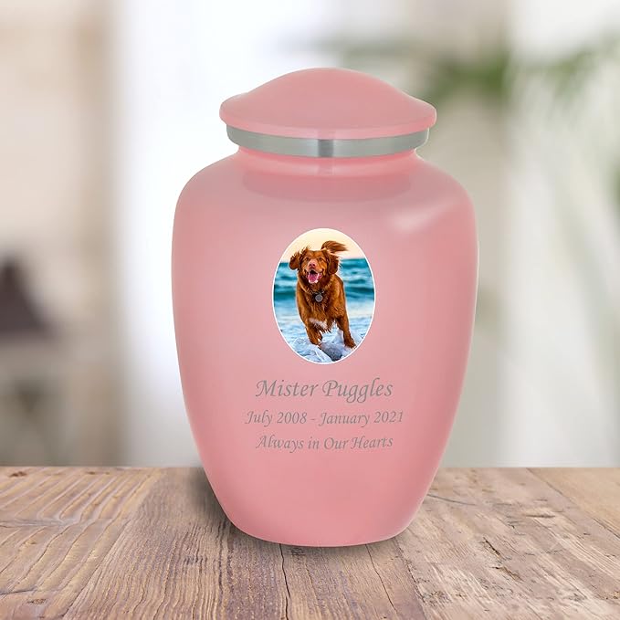 Homage Large Custom Photo Pet Cremation Urn for Pet Ashes - Vase Style Pet Urn - 200 Cubic Inch Capacity -Personalization Included (Pink)